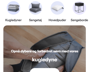 Webshop med kugledyner og indretning til soveværelset