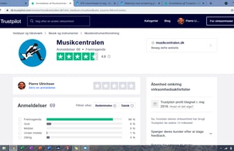 Musikforretningskoncept/Webshop med FB side, Youtube kanal og flot status på Trustpilot