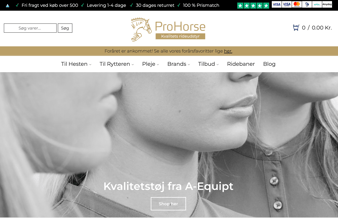 Velrennomeret rideudstyrs webshop med delvist dropshipping koncept! omsætning 2022: 2022: 624.288 kr.