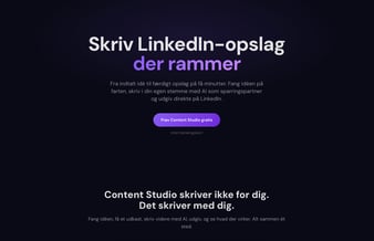 Content Studio - færdig AI SaaS til LinkedIn, der laver indtalte idéer og tanker på farten om til opslag, der rammer. 134 LinkedIn-brugere har allerede skrevet sig op til lanceringen.