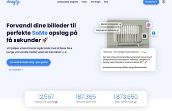 Dragly.dk - Forvandler billeder til perfekte SoMe opslag på få sekunder! 100% automatisere AI platform med indbygget Ambassadør system. Ca. 700 udviklingstimer!