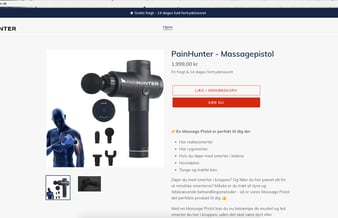 Køreklar one-page webshop med salg af massageprodukt inkl. varelager