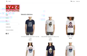 Komplet international dropshipping webshop, der sælger illustrationer og citater tryk på T-shirts
