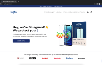 getblueguard.com - Eget brand med salg af panserglas. +500% markup.
