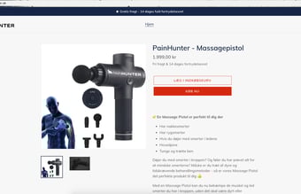 Køreklar one-page webshop med salg af massageprodukt inkl. varelager