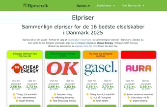 Førende hjemmesider inden for elpriser/elselskaber