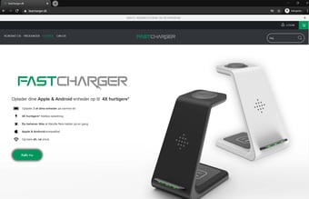 Køreklar Webshop side med salget af en unik trådløs Oplader til smartdevices