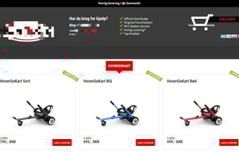Webshop med salg af hoverkarts