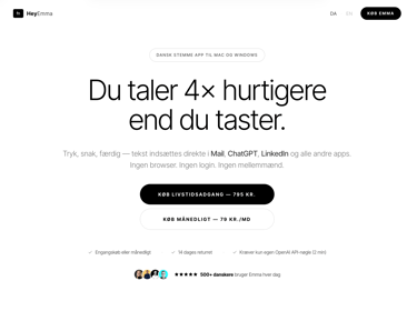 HeyEmma app - 350 brugere og 240.000 kr indtjening på 2 måneder. Kun 2 mdr gammel Voice- & AI-assistent app til Mac og Windows. 100% automatiseret og klar til international skalering.