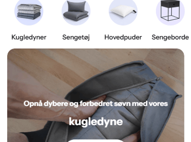 Webshop med kugledyner og indretning til soveværelset