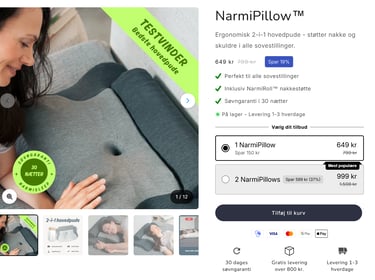 Narmisleep.dk med ergonomiske hovedpuder til salg