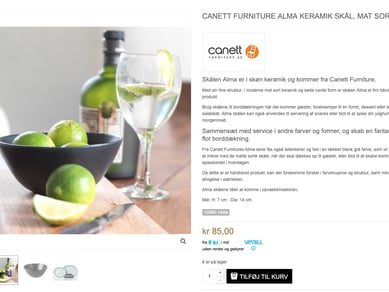 Webshop med brugskunst og designprodukter - Omsætning på 750.000 kr. i 2018