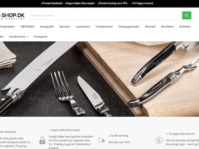 Danmarks største "Laguiole" bestik webshop sælges. Solidt overskud. Kræver kun 1-2 timer ugentligt. Alt omsætning er organisk (eksisteret siden 2012) og kræver ingen PPC. 