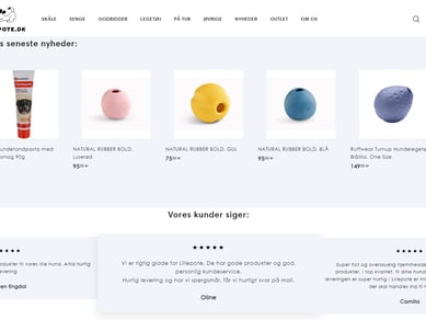 Webshop der sælger hundeartikler og med 4,7 stjerner