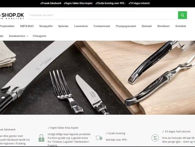 Webshop med "Laguiole" bestik sælges. Organisk omsætning på ekskl. moms: 177.632 kr. (eksisteret siden 2012).