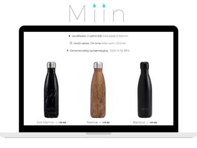 Miin Bottle - Ledende webshop af genanvendelige vandflasker - Samlet salg for 1.7 mio kr. med en Trustpilot rating på 4.7