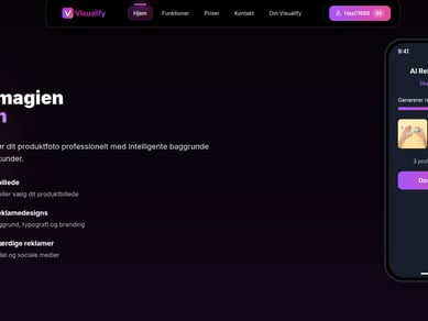 Visualify.dk - AI Produktfoto SaaS med Abonnement, Credits & Admin Panel