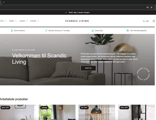 Spritny Shopify webshop (møbler, boliginteriør, lamper)