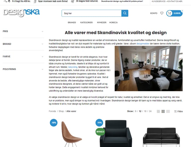 Hurtig møbel og interiør webshop som hurtigt kan ændres til dit behov