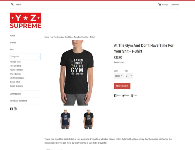 Komplet international dropshipping webshop, der sælger illustrationer og citater tryk på T-shirts