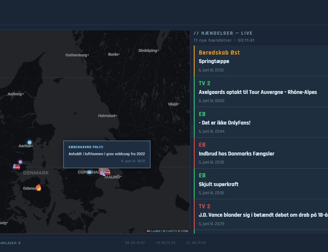 Hændelseskortet.dk — live hændelseskort for Danmark med 1.835 brugere