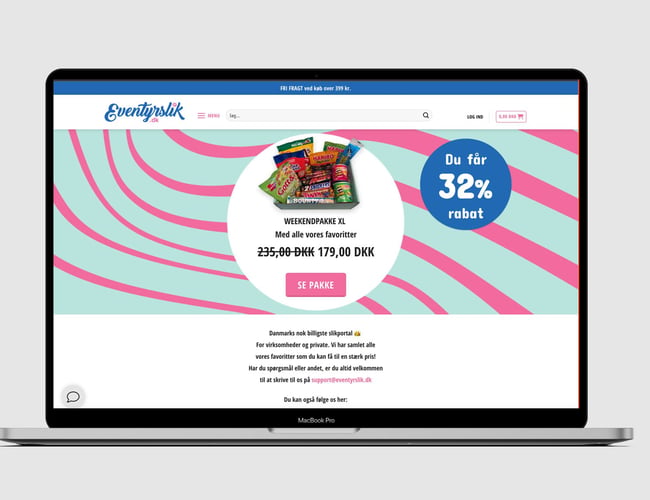 Eventyrslik.dk webshop med salg af slik - Månedlig omsætning på 100.000 kr. med en bruttoavance 30-40%