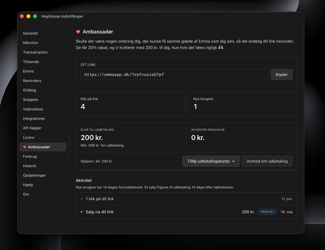 HeyEmma app - 306 brugere og 240.000 kr indtjening på 2 måneder. Kun 2 mdr gammel Voice- & AI-assistent app til Mac og Windows. 100% automatiseret og klar til international skalering.