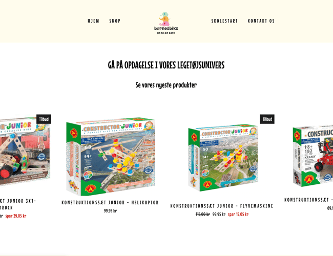 Køreklar webshop BØRNESBIKS.DK - Lejetøj og diverse til børn, perfekt til skolestart!