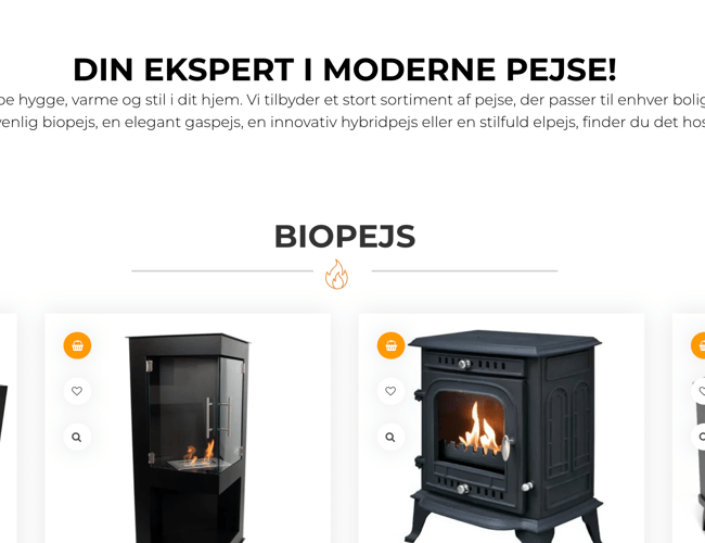 Webshop med salg af pejse og tilbehør (dropshipping)