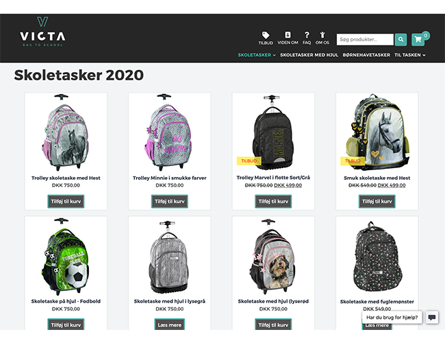 victa.dk - webshop med salg af skoletasker og speciale i rulletasker