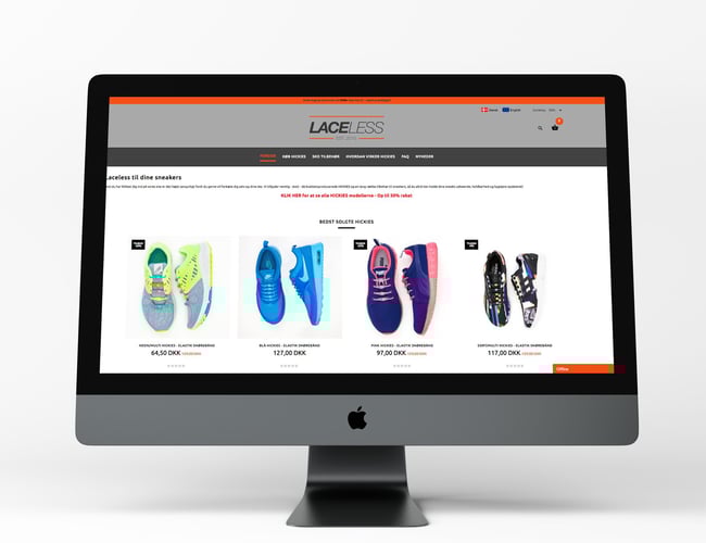 Laceless.dk webshop med elastomiske snørebånd - Shopify - Varelager på 165.000 DKK