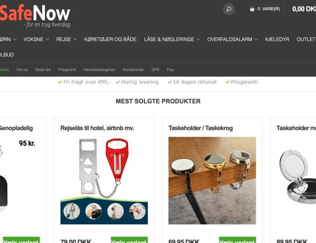 Safenow.dk - Webshop med 8 år på bagen med stabil drift 