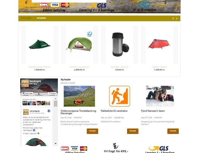 Webshop med friluftsudstyr og 3 agenturaftaler -  Varelager inkluderet