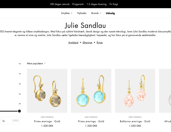 Webshop med salg af smykker til kvinder - Med omsætning - Eksklusivt og elegant design - Shopify