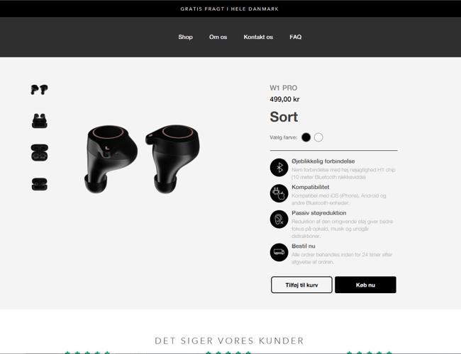 Køreklar dansk webshop med salg af trådløse høretelefoner *EGET BRAND*