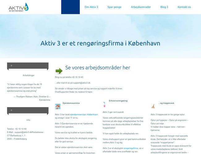 Hjemmeside for tidligere rengøringsfirma der lå i toppen af Google