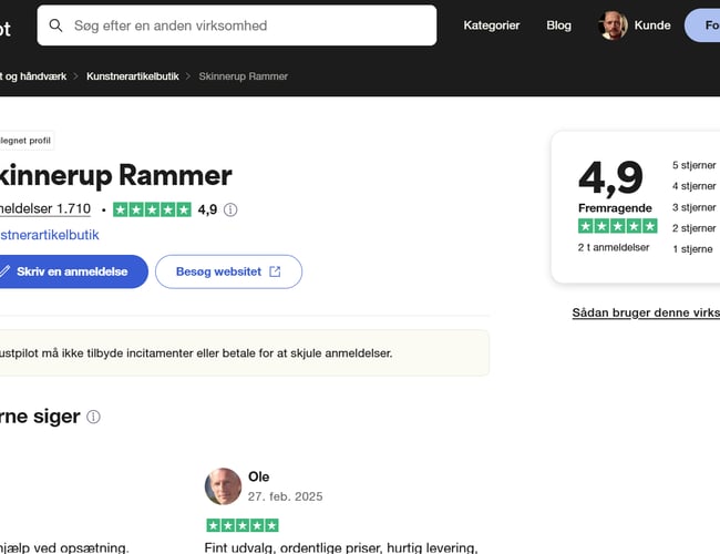 Velfungerende rammevirksomhed med WEBSHOP til salg!