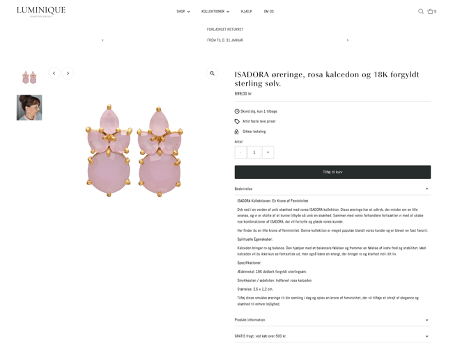 Eksklusiv webshop smykkebutik til salg – LUMINIQUE