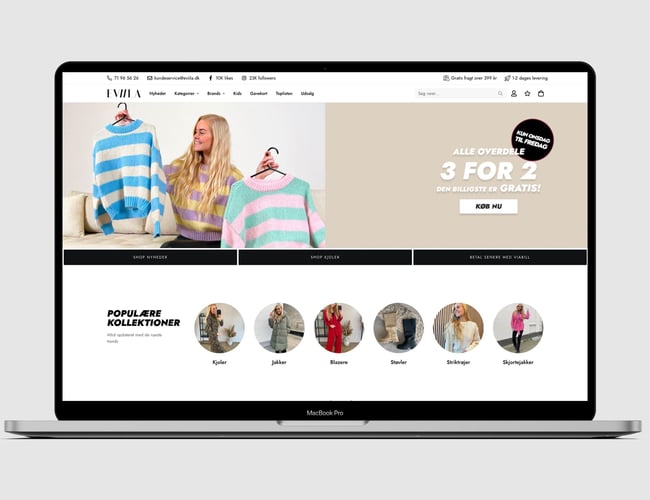 Webshop med salg af tøj - Omsætning i 2021 på 9.400.000 kr. - 1600 anmeldelser på Trustpilot med en score på 4,8 stjerner.