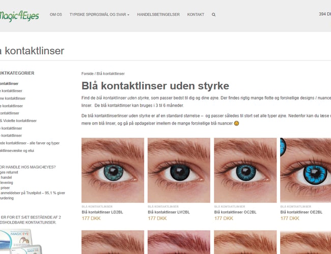 Webshop med farvede kontaktlinser uden styrke - Organisk salg med årlig overskud på 24.000 kr. - Siden 2011