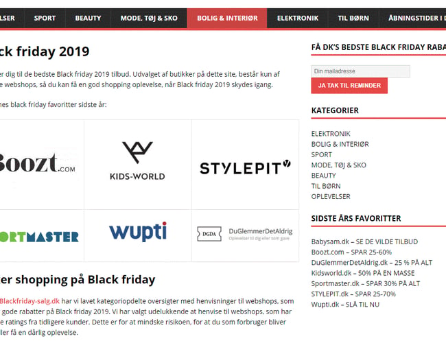 Affiliate wordpress website med Black Friday tilbud