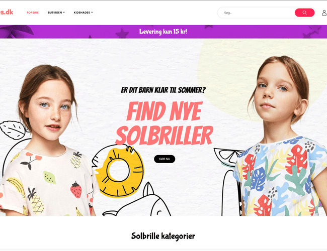 Niche webshop med salg af solbriller til børn fra 0 til 5 år