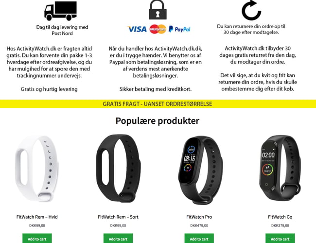 Webshop med salg af aktivitetsure