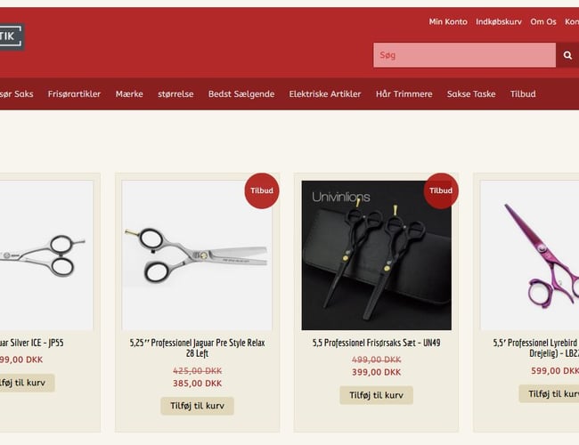 saksbutik.dk - Webshop med salg af sakse til private og erhverv - Omsætning 325.000 kr. 2020