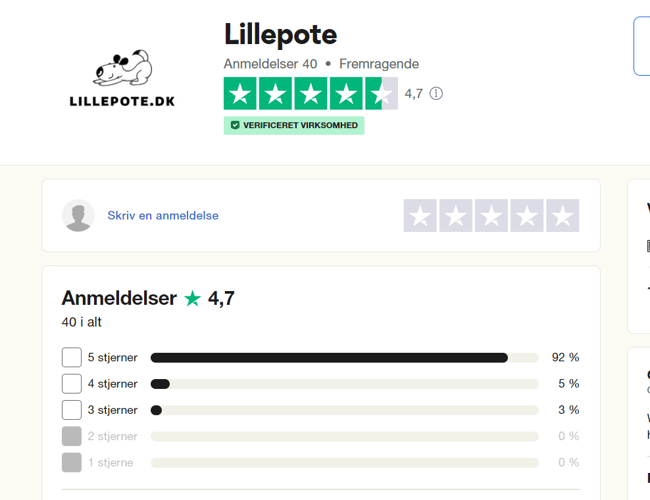 Webshop der sælger hundeartikler og med 4,7 stjerner