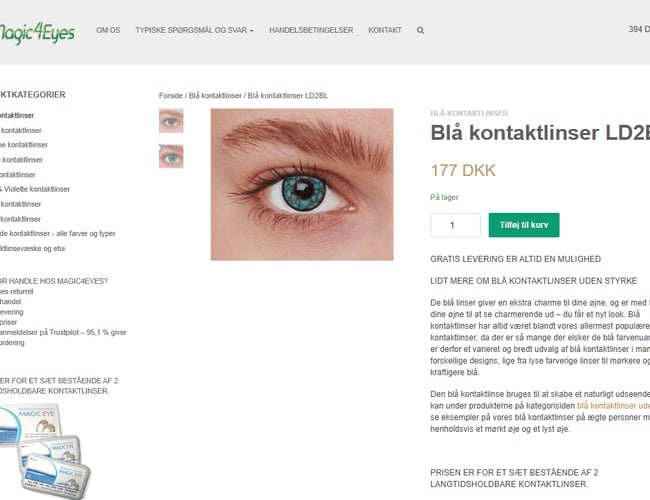 Webshop med farvede kontaktlinser uden styrke - Organisk salg med årlig overskud på 24.000 kr. - Siden 2011