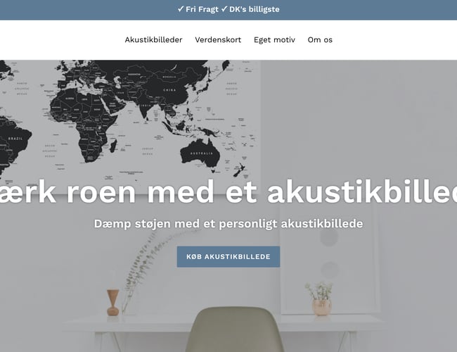 boligakustik.dk - Dropshipping webshop der sælger akustikbilleder med verdenskort 