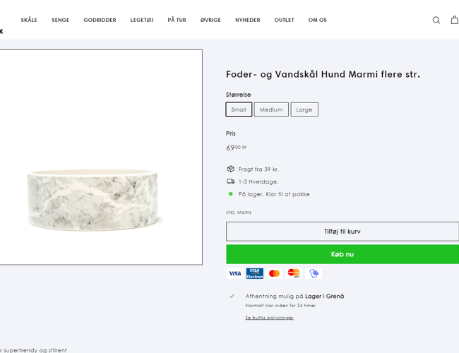 Webshop der sælger hundeartikler og med 4,7 stjerner