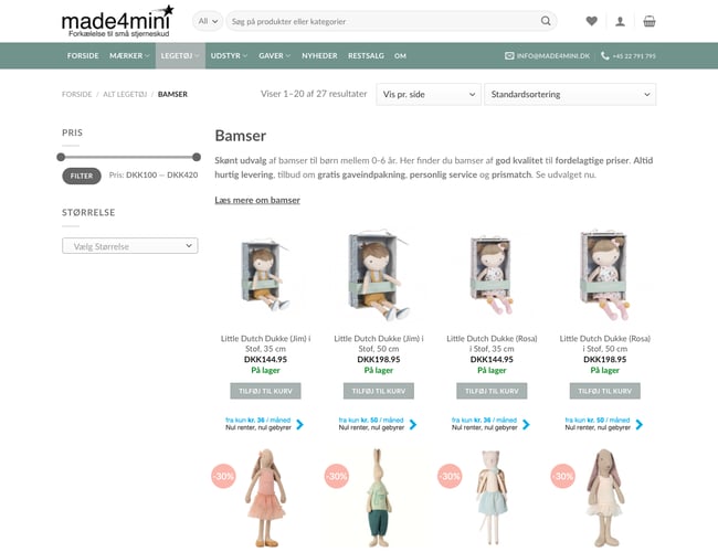 made4mini.dk - Veldrevet webshop med stort potentiale - Børnelegetøj, udstyr og gaver 