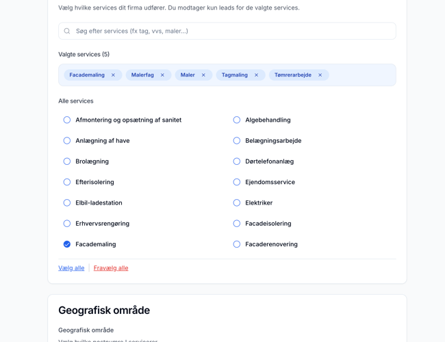 Lead-platform til håndværkere med automatisk matching